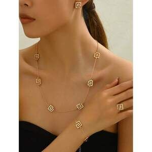 Retro Minimalist 18K Gold Plated Jewelry Set - Zinc Alloy Geometric Pattern